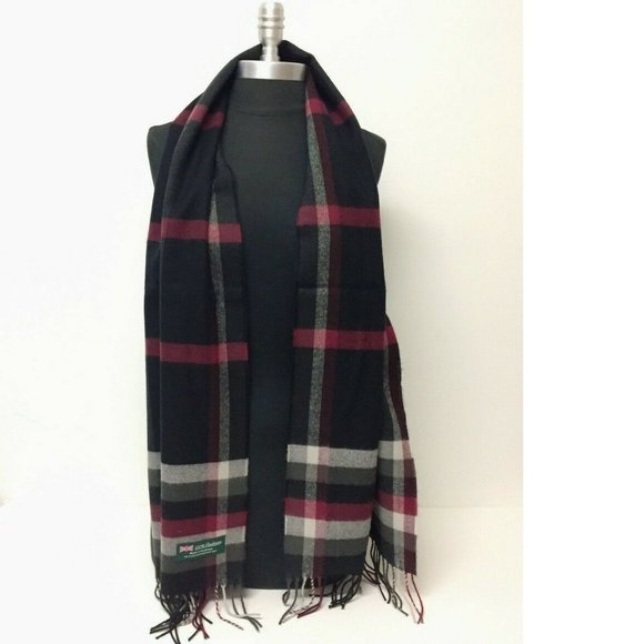 Mens 100% CASHMERE SCARF Plaid Black/Wine/Gray - Picture 4 of 4